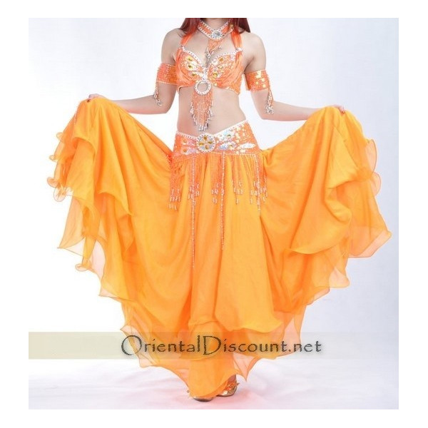 Robe De Danse Orientale Pour Femme - Costume Pailleté Avec Haut Court Et Jupe Fendue - Pour Spectacle, Danse Du Ventre