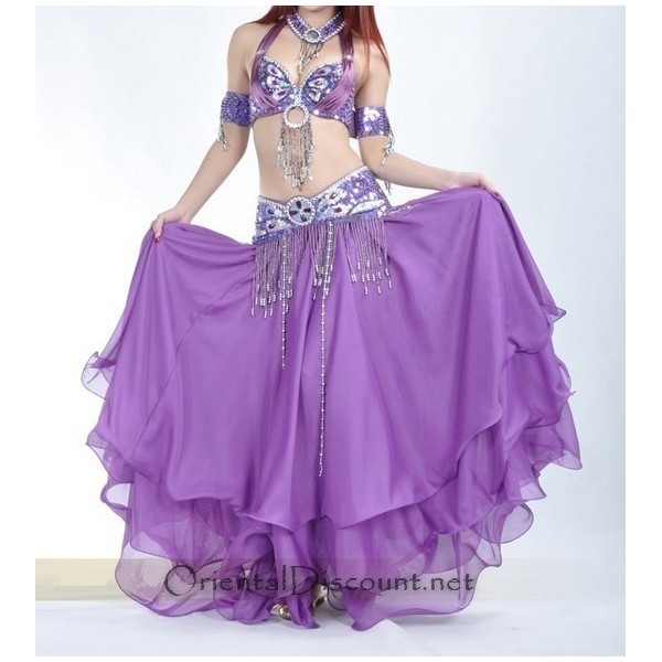 Joli costume de danse orientale complet pour femme débutante et  intérmédiaire. Cet ensemble existe en différentes tailles et couleurs :  violet, rose