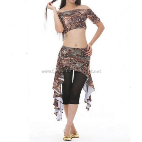 Tenue de cours de danse orientale plume de paon 3 pièces