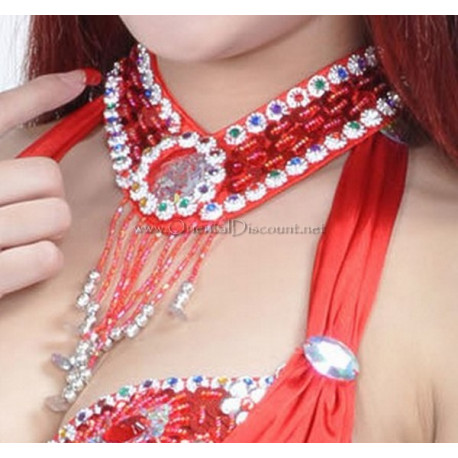 Collier perles et pastilles rouge