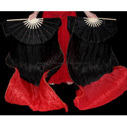 Paire d'éventails ourlés de danse orientale noir et rouge