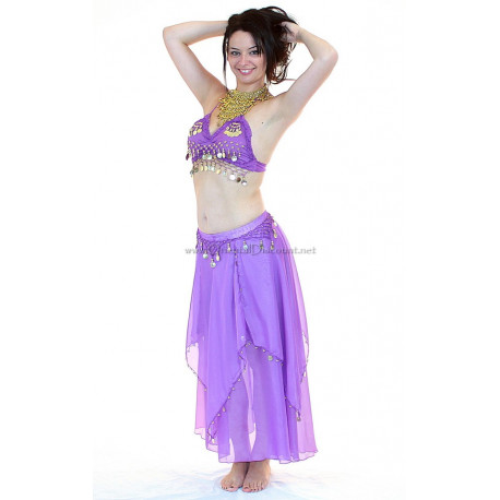 Ensemble de danse orientale top + jupe longue à sequins violet