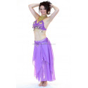Ensemble de danse orientale top + jupe longue à sequins violet