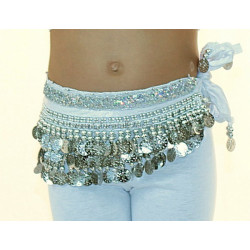 Ceinture de danse orientale enfant blanc galon argent