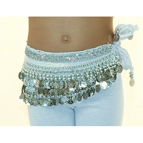 Ceinture de danse orientale enfant blanc galon argent