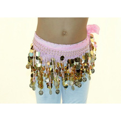 Ceinture enfant de danse orientale paillettes rose clair