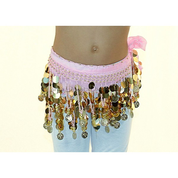 Ceinture enfant de danse orientale paillettes rose clair