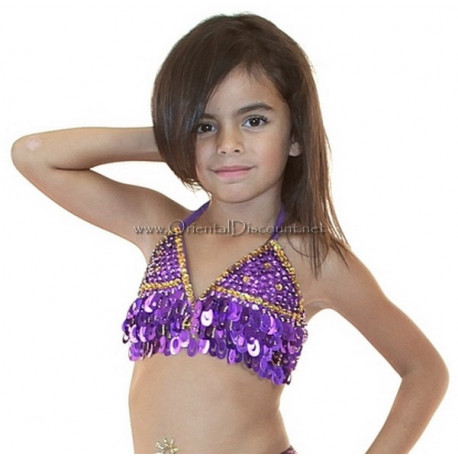 Soutien gorge perlé enfant de danse orientale violet