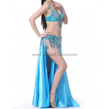 Costume de danse orientale 3 pièces turquoise