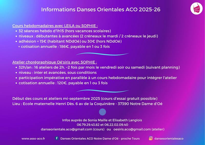 cours de danse orientale vers Tour détails et tarifs