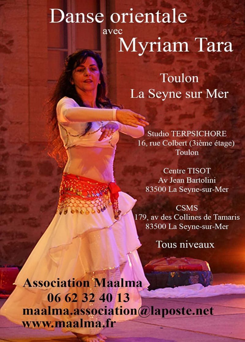 Affiche cours de danse orientale 2025-2026 à Toulon et La Seyne-sur-Mer avec Myriam Tara