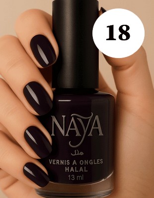 Vernis halal NAYA Noir de Saphir 18 – prune intense certifié halal