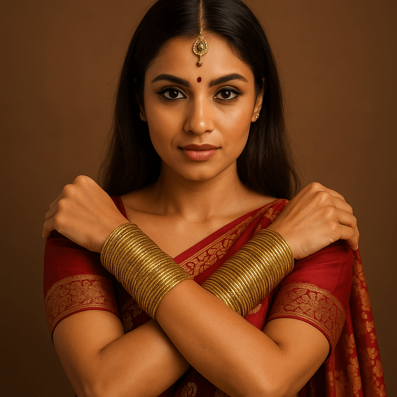 Femme indienne portant des bijoux bracelets indiens dorés