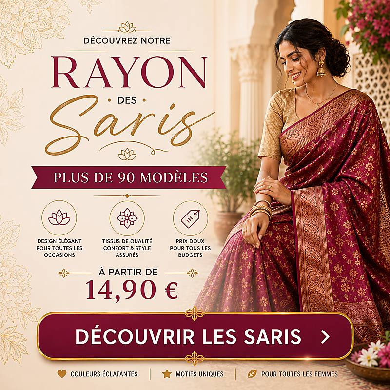 Découvrez notre rayon de saris indiens avec plus de 90 modèles à partir de 14,90 €
