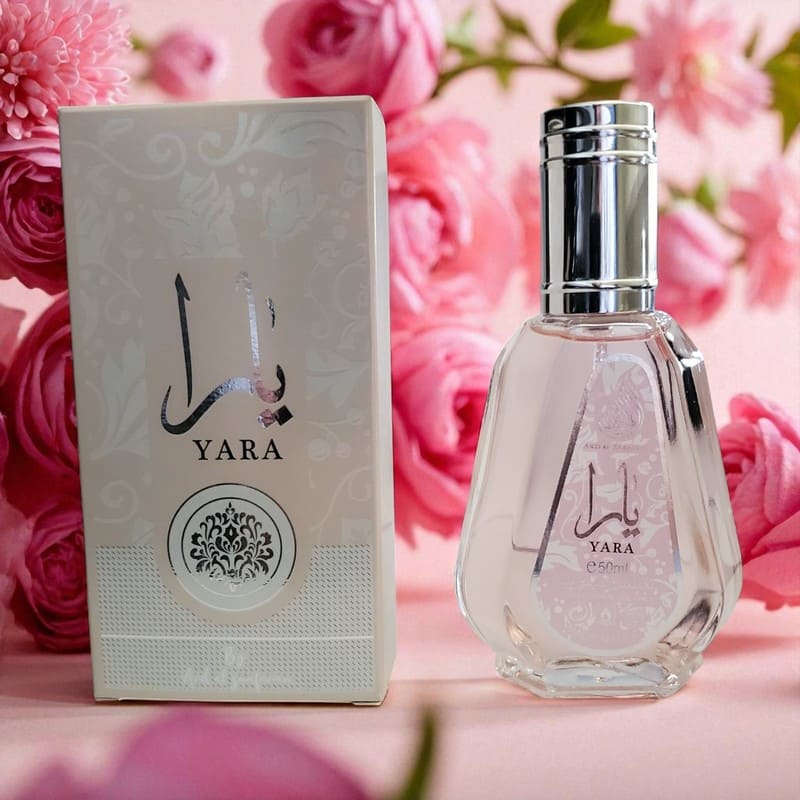 Yara rose Parfum 50ml sur fond rose