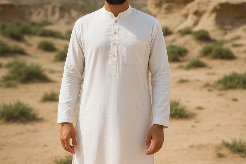 kurta homme blanc porté dans le desert