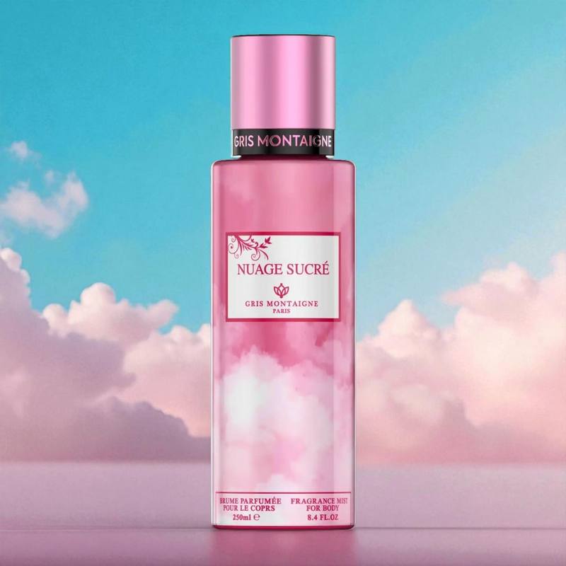Nuage sucré Gris Montaigne Brume parfumé dans un decors de nuage