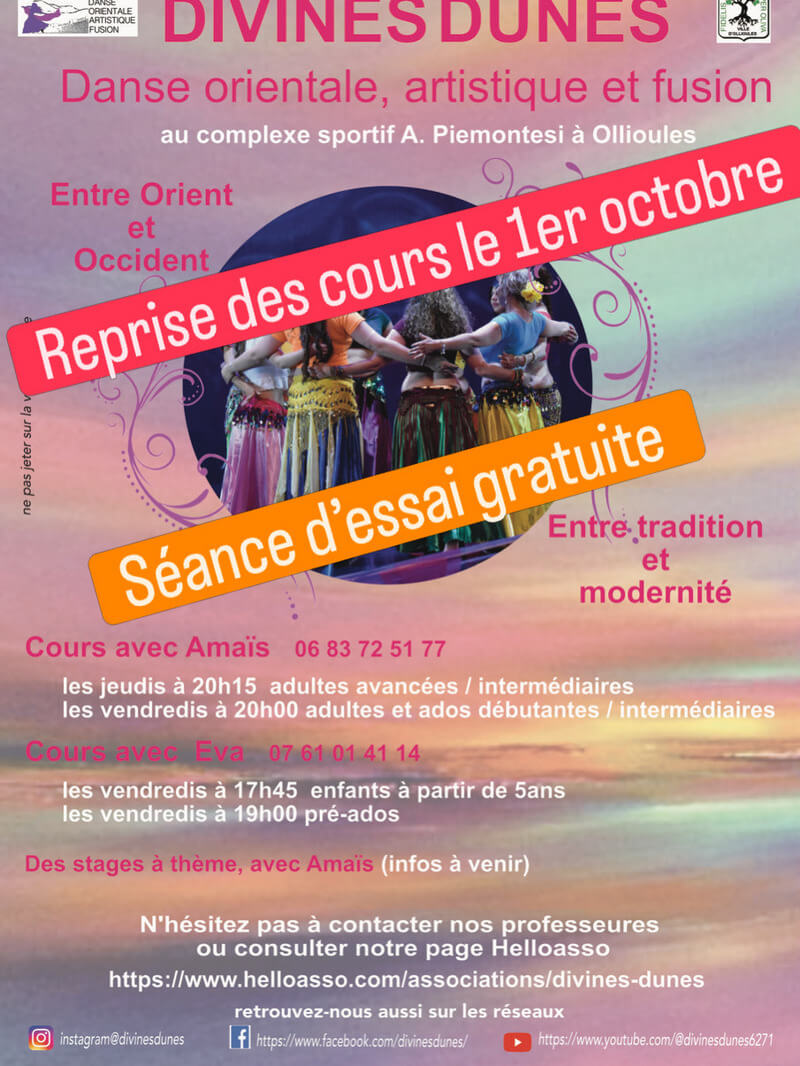 Cours de danse orientale à Ollioules avec Divines Dunes – enfants, ados et adultes