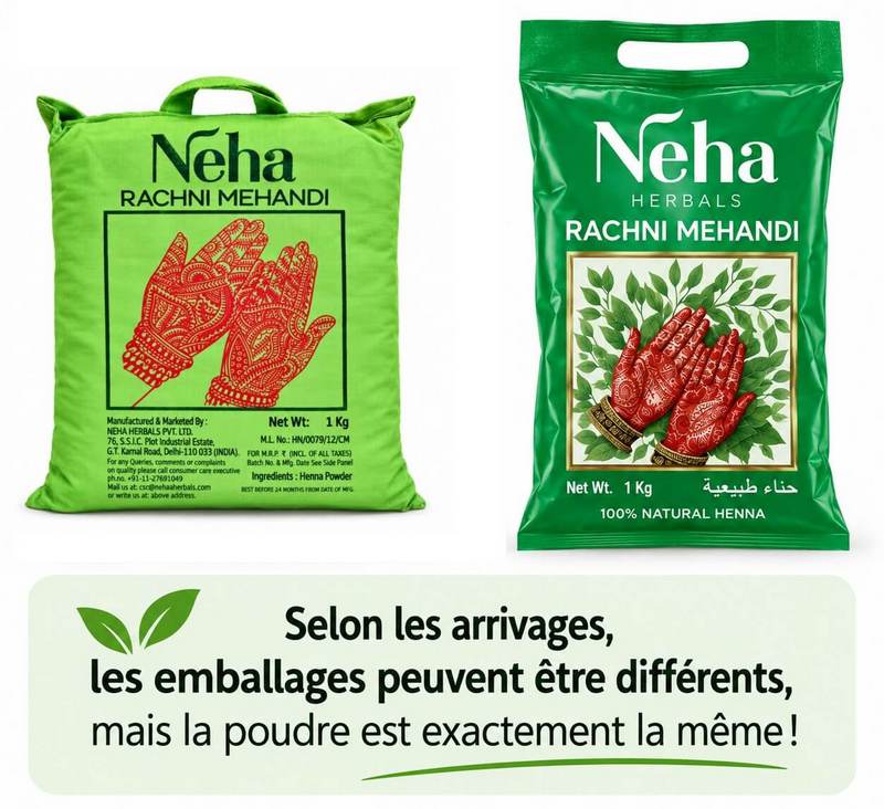 Henné Neha 1 kg – emballages différents selon les arrivages, même poudre