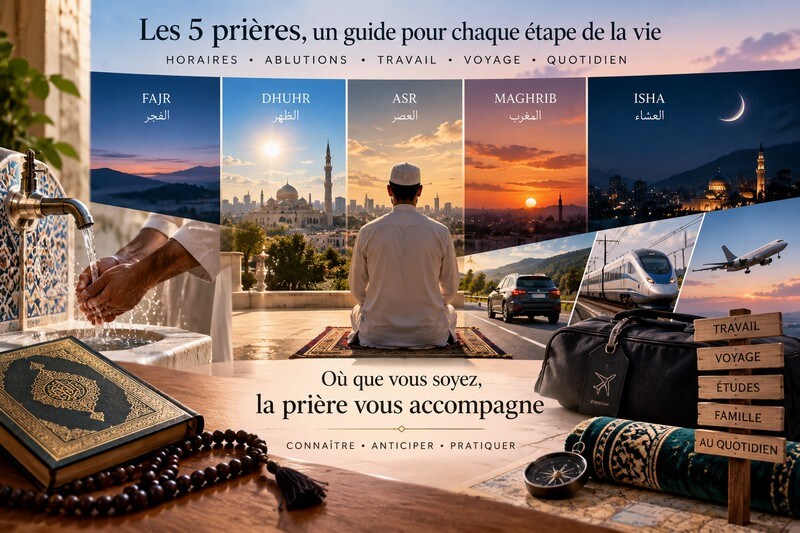 Horaires des 5 prières en islam : Fajr, Dhuhr, Asr, Maghrib et Isha