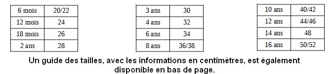 correspondance taille qamis garcon