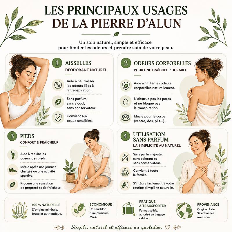 Principales utilisations de la pierre d’alun comme déodorant naturel