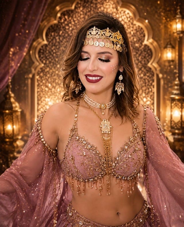 Danseuse orientale Fadwa El Kandsi en costume oriental à Paris
