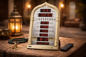 Horloge adhan indiquant les horaires de priere musulmane avec appel a la priere