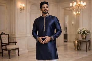 Kurta homme indien traditionnel bleu pour ceremonie mariage ou fete