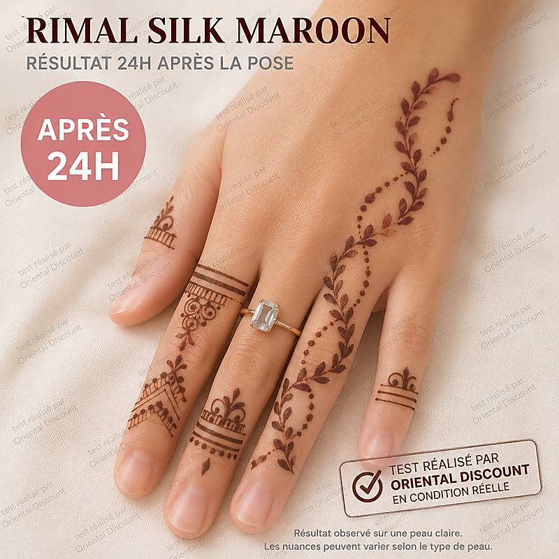 Résultat du henné Rimal Silk Maroon 24 heures après application sur la main