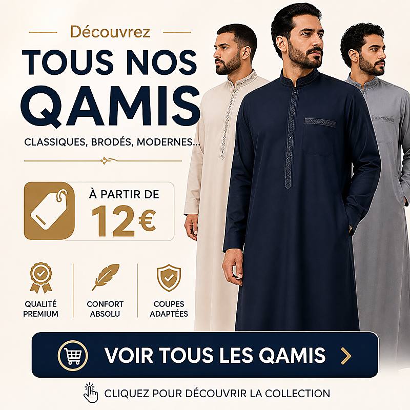 Collection de qamis homme classiques, brodés et modernes à partir de 12 €