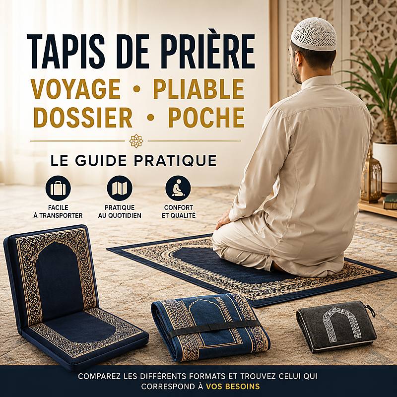 Tapis de prière pliable, tapis de poche et tapis avec dossier - comparatif des différents formats