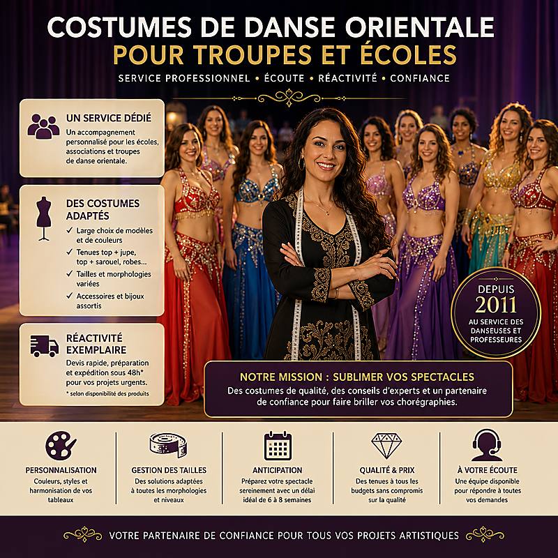 Costumes de danse orientale pour troupes, écoles et associations - préparation de galas et spectacles