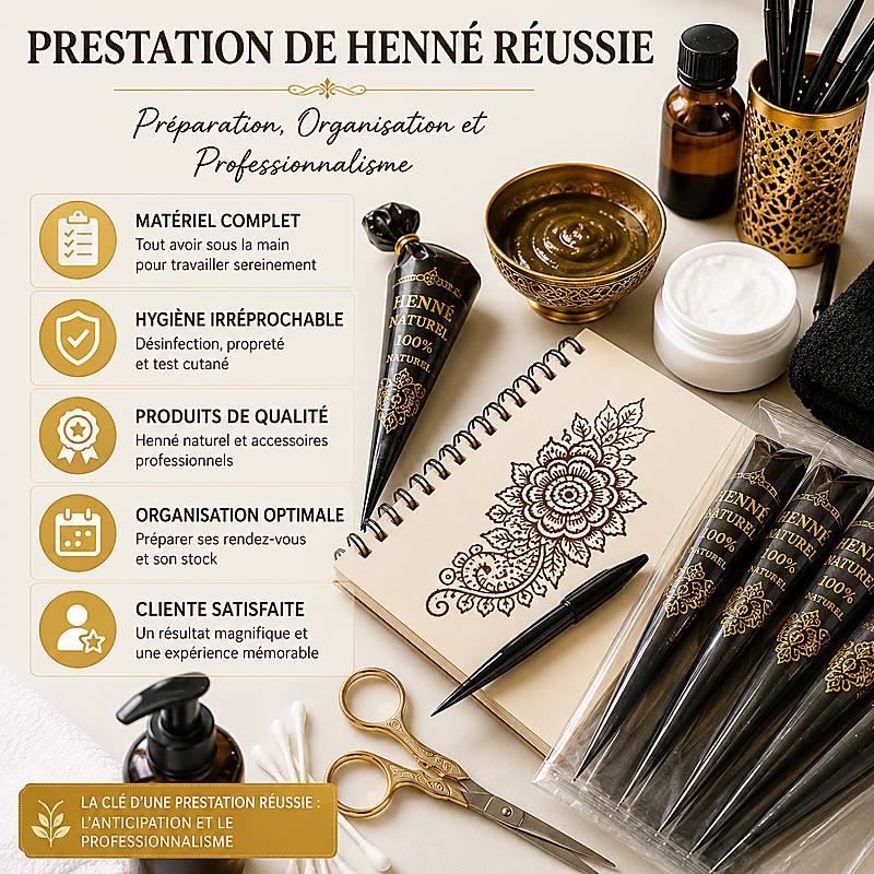 Matériel et organisation pour réussir une prestation de henné professionnelle