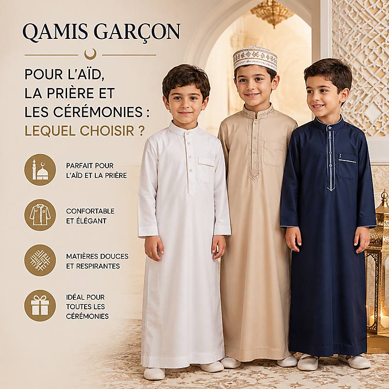 Qamis garçon pour l'Aïd, la prière et les cérémonies familiales