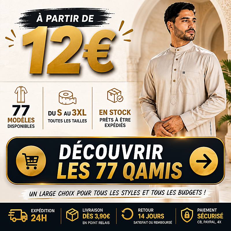 Collection de qamis homme pas cher avec 77 modèles disponibles dès 12 euros