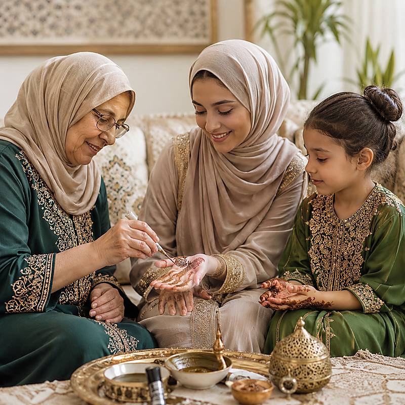 Transmission familiale du henné entre trois générations de femmes